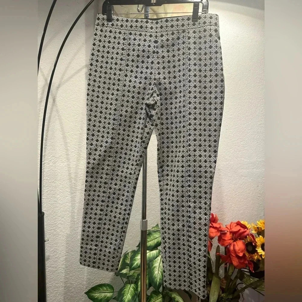 Tory Burch "CALLIE" CROPPED JACQUARD ANKLE PANTS IN  IVORY/BLACK size 8 - Picture 9 of 15